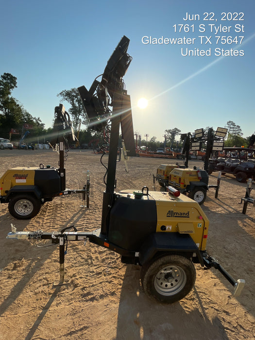 2022 Allmand NLV3GR (4) LED Light Fixture 350W, 23' Vertical Mast, 3kW Prime, Towable, Deep Sea L401, Leveling Jacks, Yanmar T4F 5.8hp