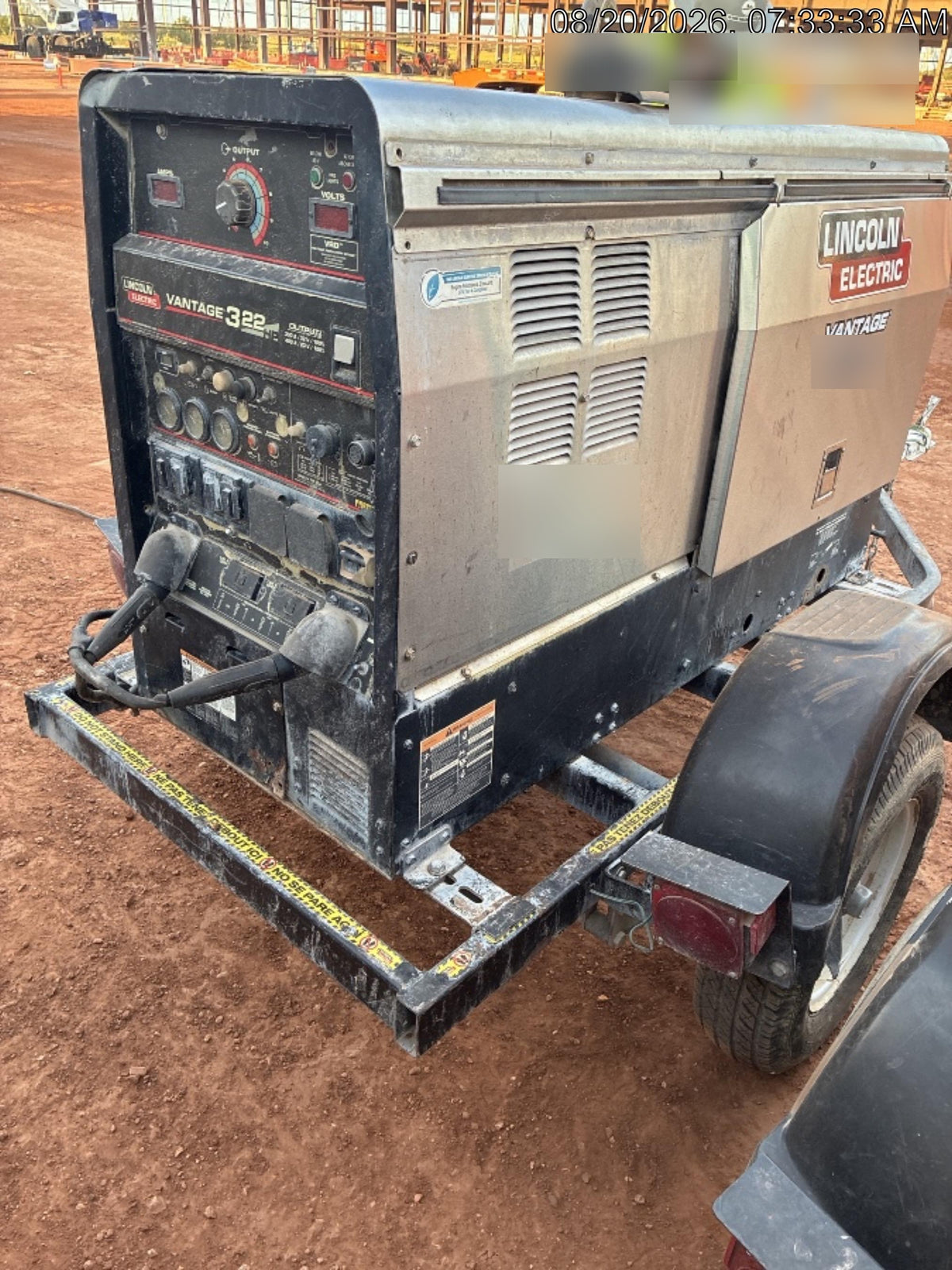 2019 Lincoln Electric Vantage 322 Welder Ready-Pak 3, Two wheel trailer, Fender and Light kit, Cable Rack