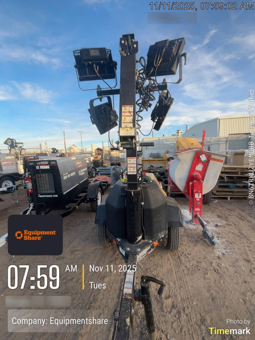 2022 Allmand NLV3GR (4) LED Light Fixture 350W, 23' Vertical Mast, 3kW Prime, Towable, Deep Sea L401, Leveling Jacks, Yanmar T4F 5.8hp