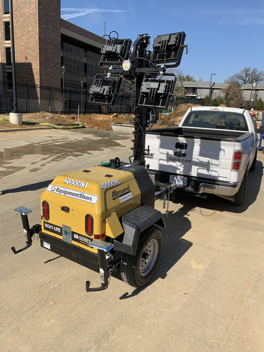 2022 Allmand NLV3GR (4) LED Light Fixture 350W, 23' Vertical Mast, 3kW Prime, Towable, Deep Sea L401, Leveling Jacks, Yanmar T4F 5.8hp