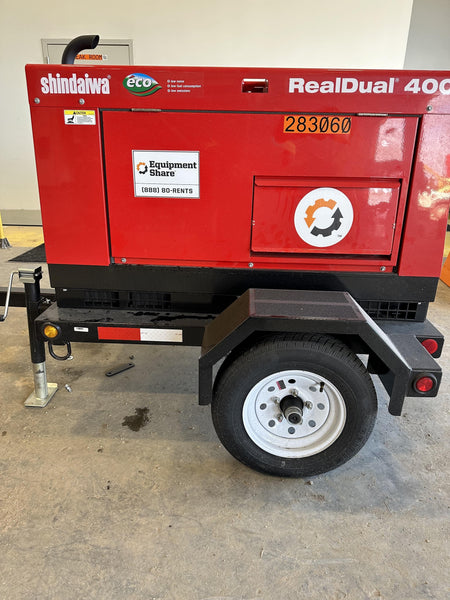 2022 Shindaiwa DGW400MDL Kubota D902 Engine, 23 HP, Dual Op Welder, Wire, Arc, Droop Stick, Tig, and CC Stick Functionality, Simulphase, 3 Phase and 1 Phase Gen Output, Single Axle NB Trlr, Slr Trckl Chrg 12V 12W, Fire Ext