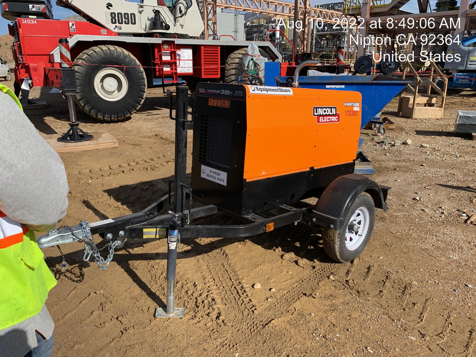 2021 Lincoln Electric Vantage 322 Vantage 322 Ready Pak 3 w/ Decals, ORANGE (includes trailer, cable rack, fender light kit) NO Telematics