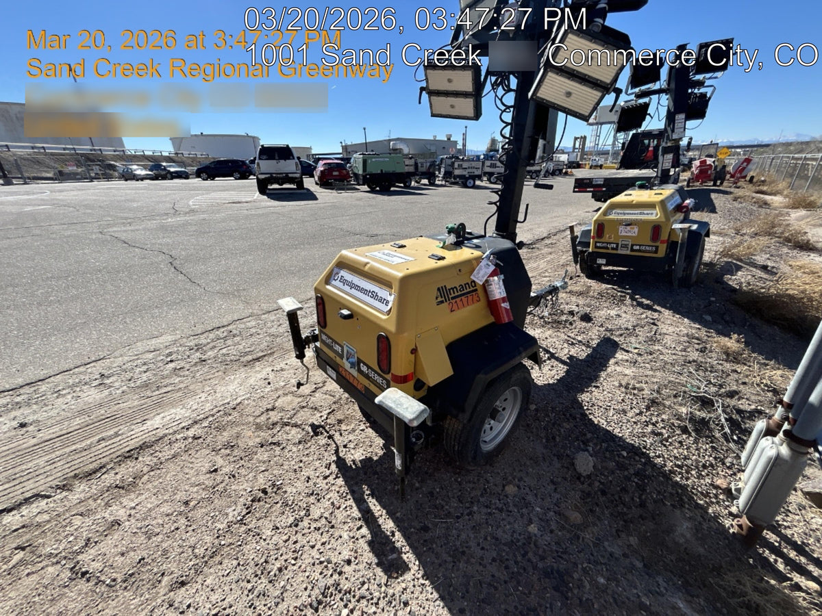 2022 Allmand NLV3GR (4) LED Light Fixture 350W, 23' Vertical Mast, 3kW Prime, Towable, Deep Sea L401, Leveling Jacks, Yanmar T4F 5.8hp