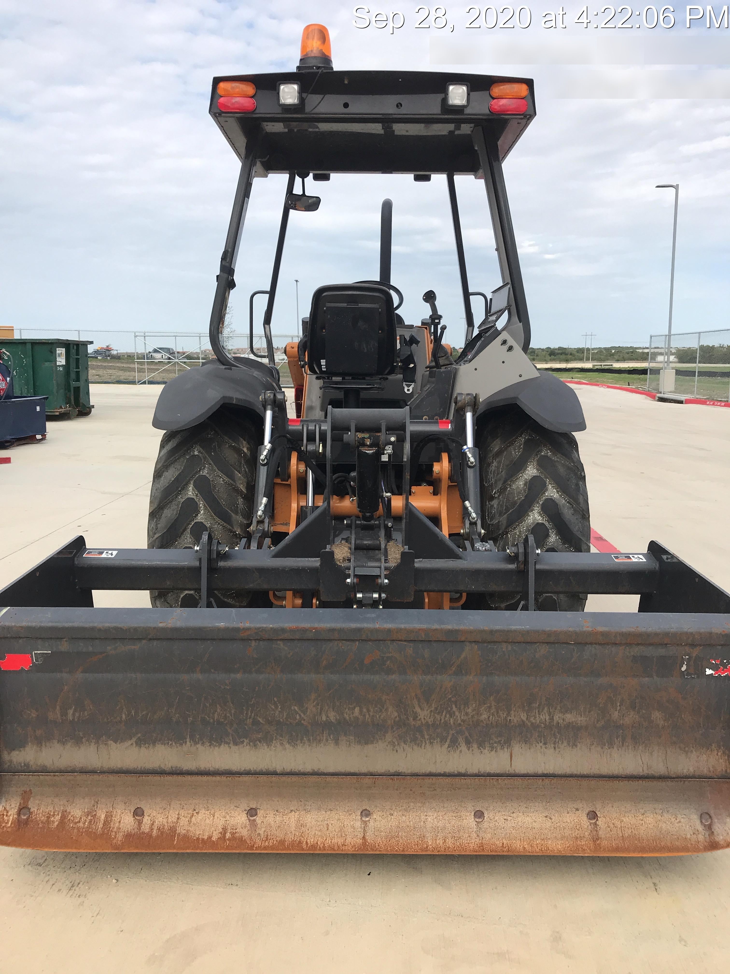 2019 Case 570N EP Canopy, 4WD, GP Front Bucket, Dual Tilt Cylinder, 84" Box Blade w/ Scarifier, Wheel Weights, Beacon