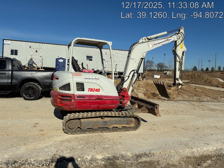 2019 Takeuchi TB240 Takeuchi TB240 Canopy w/Rubber Tracks, Auxiliary Hydraulics, Manual QC, Hydraulic Thumb, 12/18/24" Buckets