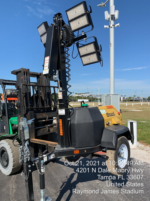 2021 Allmand NLV3GR (4) LED Light Fixture 350W, 23' Vertical Mast, 3kW Prime, Towable, Deep Sea L401, Leveling Jacks, Yanmar T4F 5.8hp