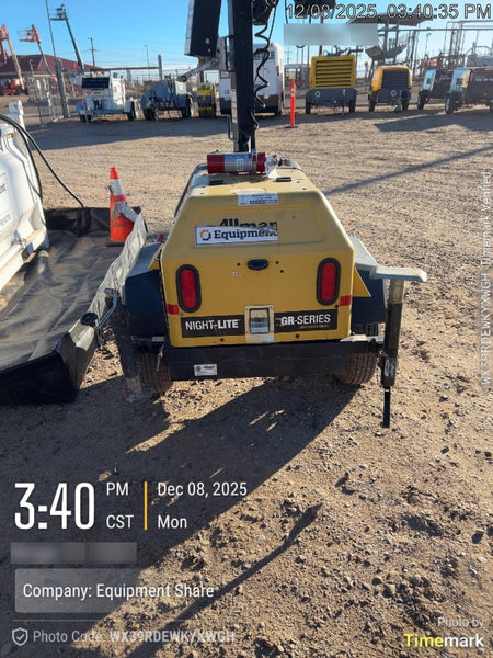 2022 Allmand NLV3GR (4) LED Light Fixture 350W, 23' Vertical Mast, 3kW Prime, Towable, Deep Sea L401, Leveling Jacks, Yanmar T4F 5.8hp