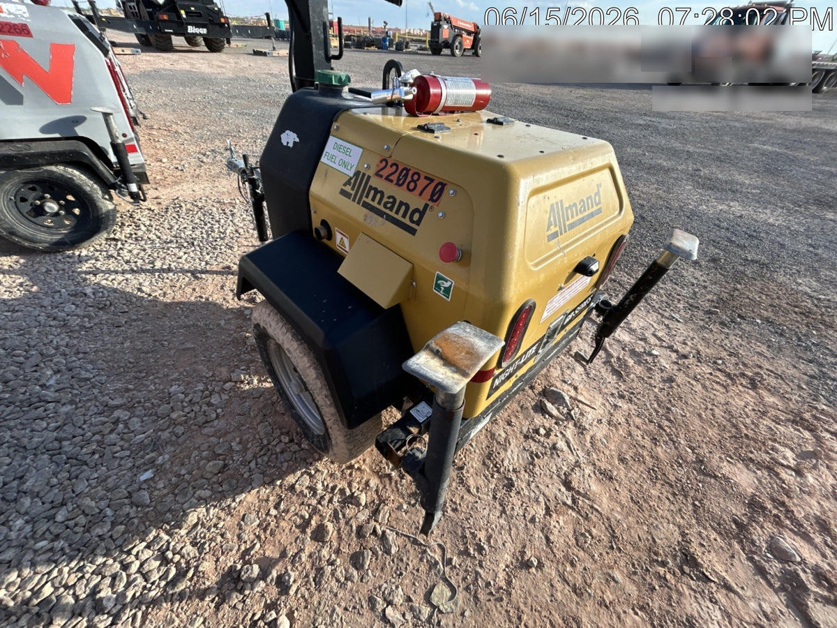 2022 Allmand NLV3GR (4) LED Light Fixture 350W, 23' Vertical Mast, 3kW Prime, Towable, Deep Sea L401, Leveling Jacks, Yanmar T4F 5.8hp