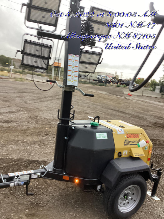 2022 Allmand NLV3GR (4) LED Light Fixture 350W, 23' Vertical Mast, 3kW Prime, Towable, ES Decals, T3
