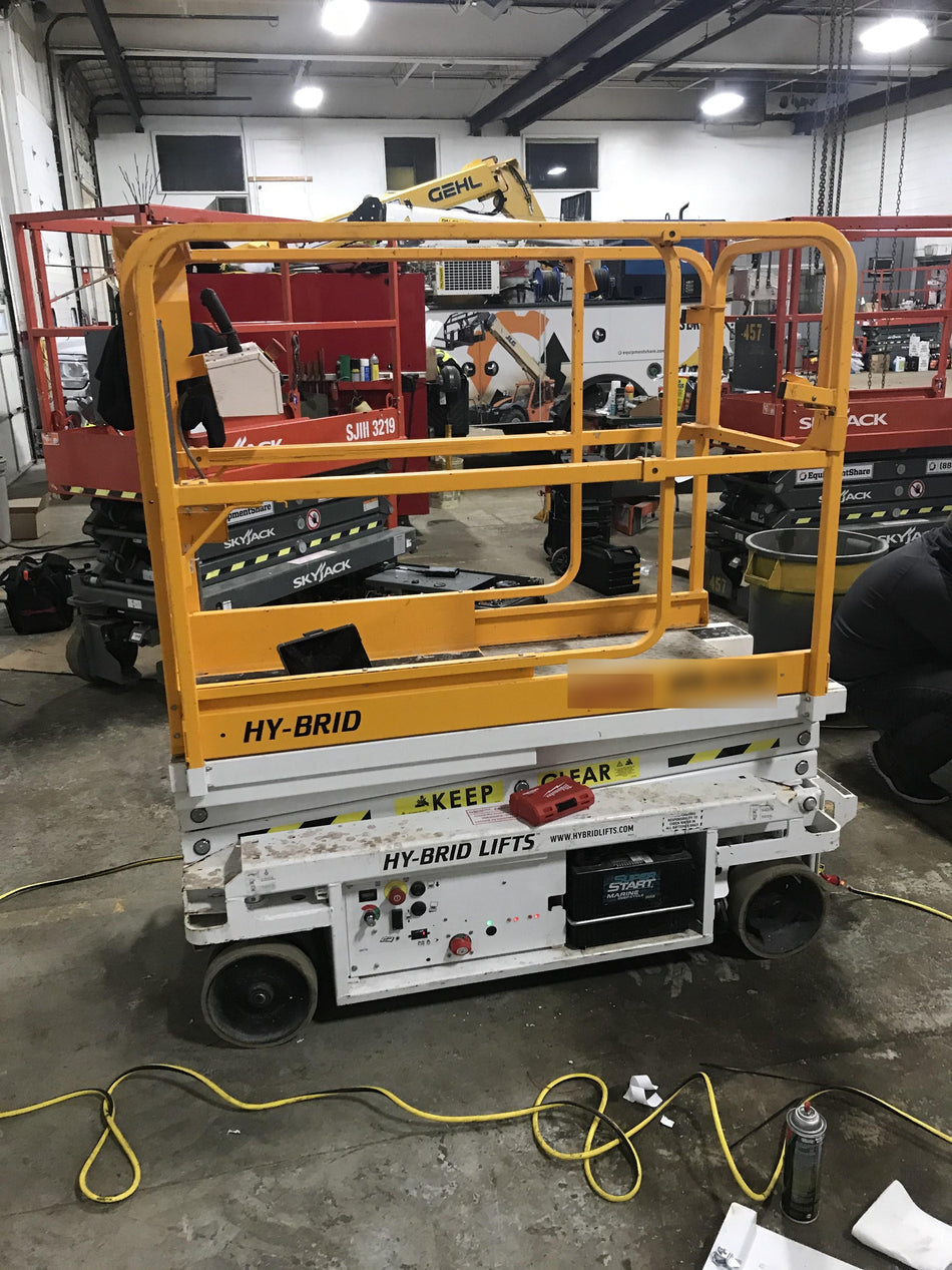 Custom Equipment HB-1430 <ul>
 <li>Hy-Brid Scissor Lift</li>
  <li>Platform capacity up to 670 lbs.</li>
  <li>Working height up to 20 ft</li>
  <li>Weighs under 1,700 lbs.</li>
  <li>Non-marking wheels </li>
</ul>