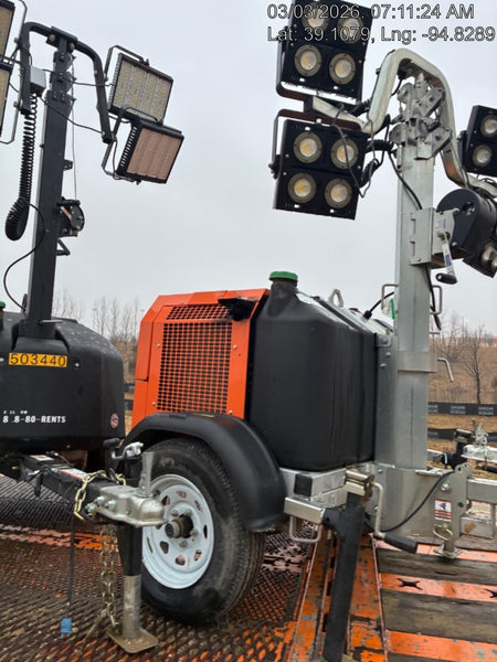 2022 Allmand NLV3GR (4) LED Light Fixture 350W, 23' Vertical Mast, 3kW Prime, Towable, Deep Sea L401, Leveling Jacks, Yanmar T4F 5.8hp