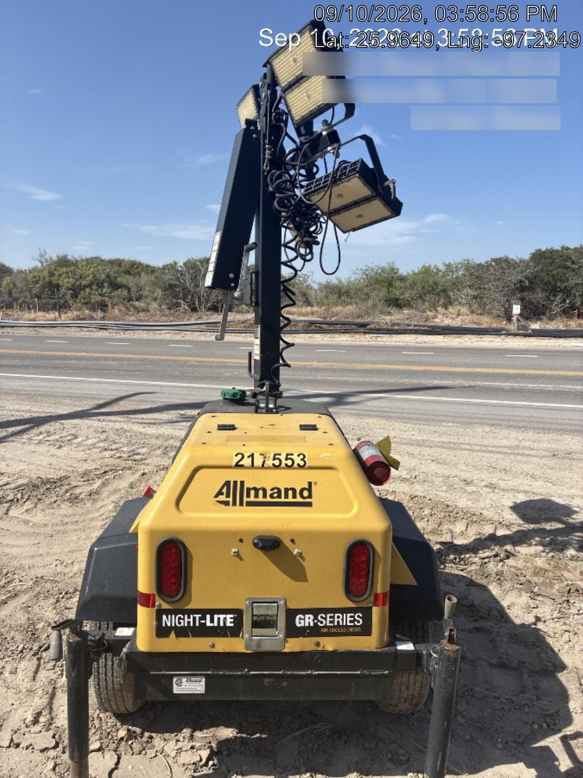 2022 Allmand NLV3GR (4) LED Light Fixture 350W, 23' Vertical Mast, 3kW Prime, Towable, Deep Sea L401, Leveling Jacks, Yanmar T4F 5.8hp