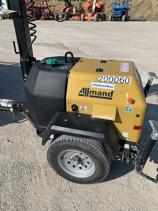 2022 Allmand NLV3GR (4) LED Light Fixture 350W, 23' Vertical Mast, 3kW Prime, Towable, Deep Sea L401, Leveling Jacks, Yanmar T4F 5.8hp