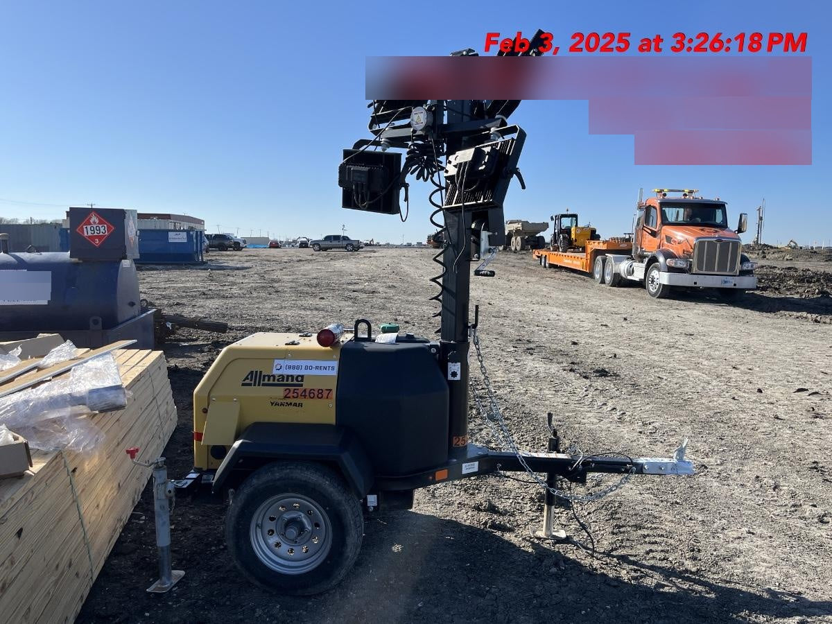 2022 Allmand NLV3GR (4) LED Light Fixture 350W, 23' Vertical Mast, 3kW Prime, Towable, ES Decals, T3