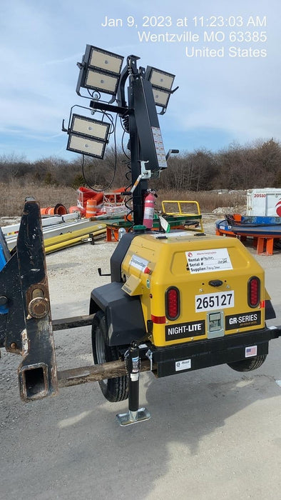 2022 Allmand NLV3GR (4) LED Light Fixture 350W, 23' Vertical Mast, 3kW Prime, Towable, ES Decals, T3