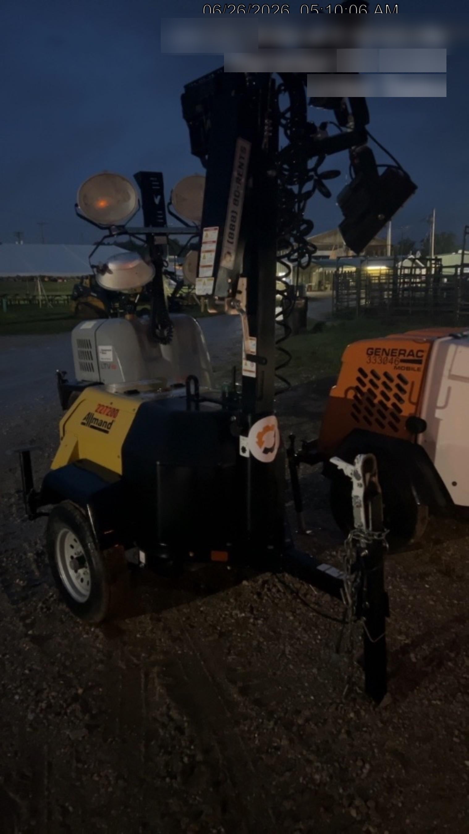 2022 Allmand NLV3GR (4) LED Light Fixture 350W, 23' Vertical Mast, 3kW Prime, Towable, Deep Sea L401, Leveling Jacks, Yanmar T4F 5.8hp
