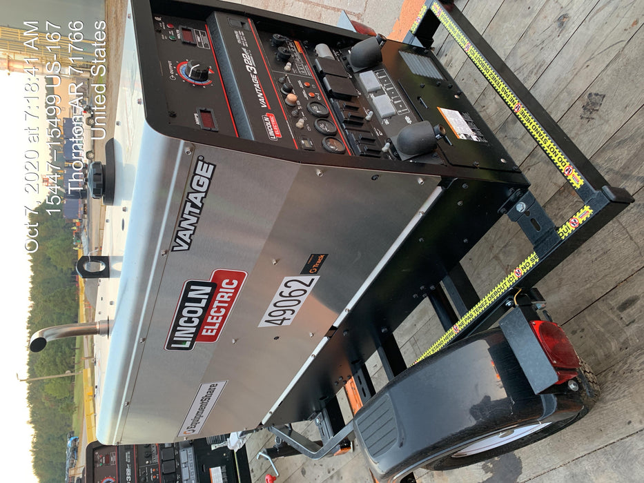 2019 Lincoln Electric Vantage 322 Ready-Pak 3, Two Wheel Trailer, Fender and Light Kit, Cable Rack