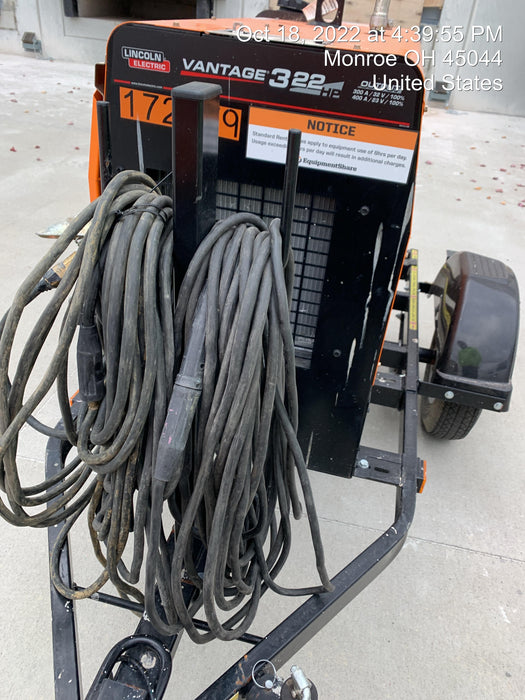 2021 Lincoln Electric Vantage 322 Vantage 322 Ready Pak 3 w/ Decals, ORANGE (includes trailer, cable rack, fender light kit) NO Telematics