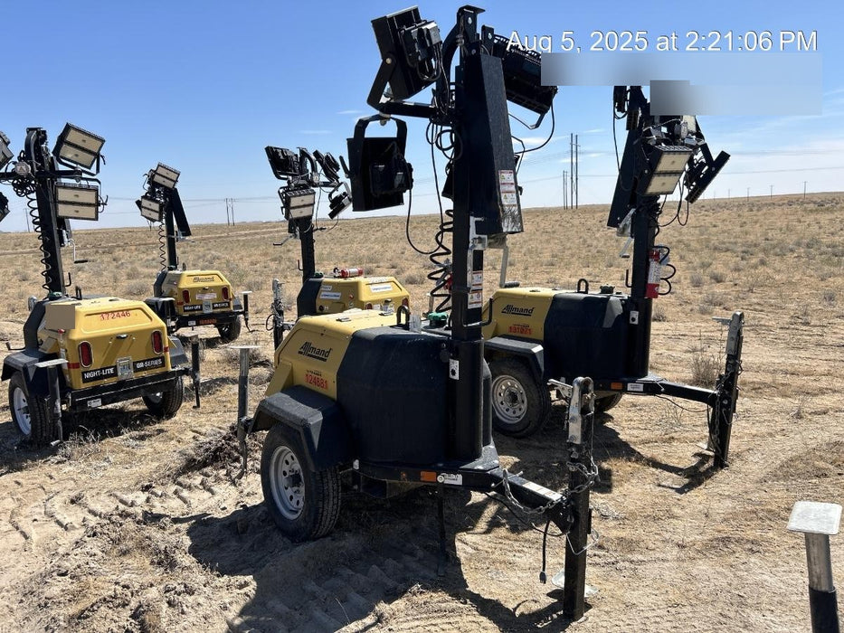 Allmand NLV3GR (4) LED Light Fixture 350W, 23' Vertical Mast, 3kW Prime, Towable, Deep Sea L401, Leveling Jacks, Yanmar T4F 5.8hp