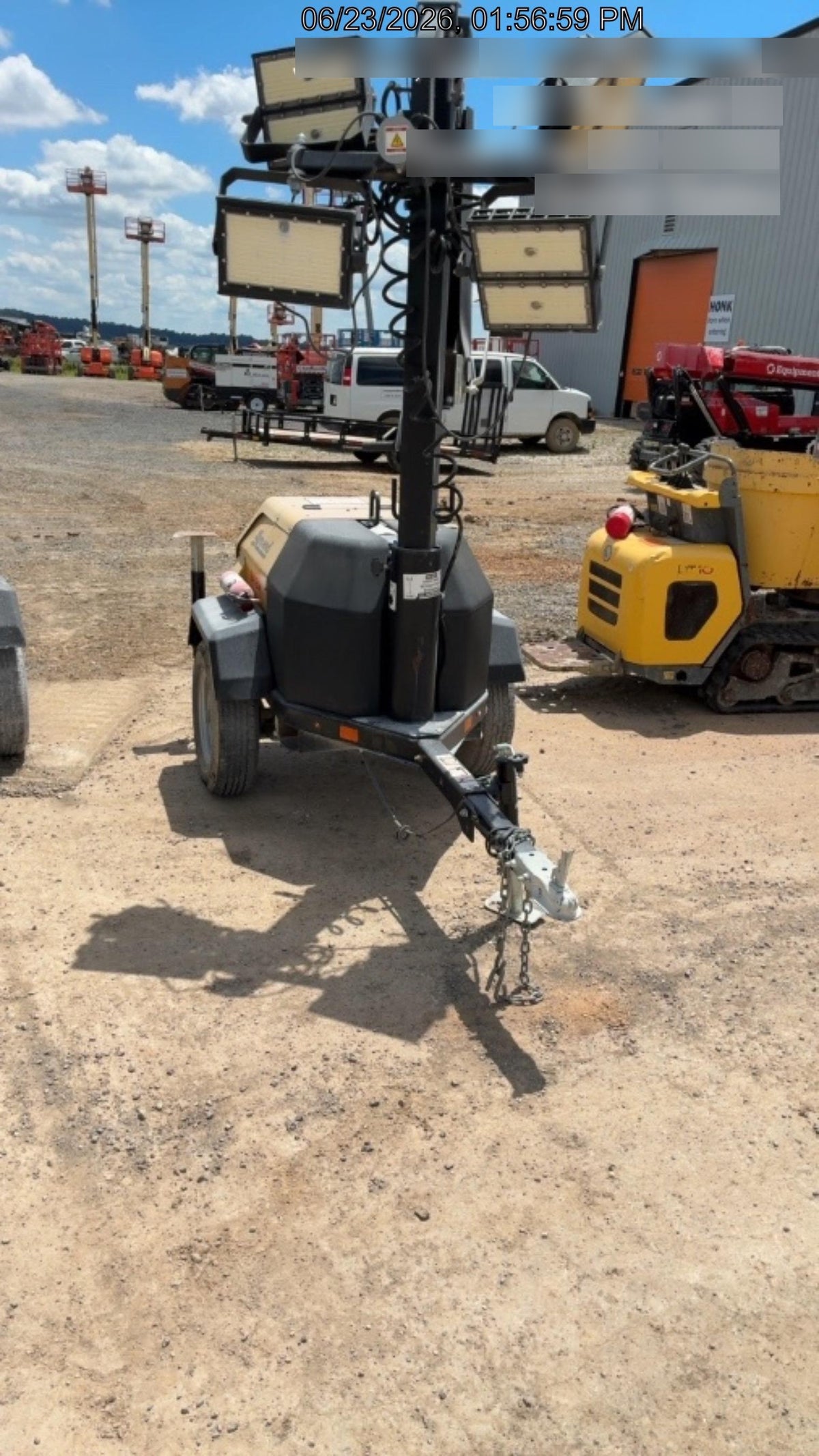 2022 Allmand NLV3GR (4) LED Light Fixture 350W, 23' Vertical Mast, 3kW Prime, Towable, Deep Sea L401, Leveling Jacks, Yanmar T4F 5.8hp