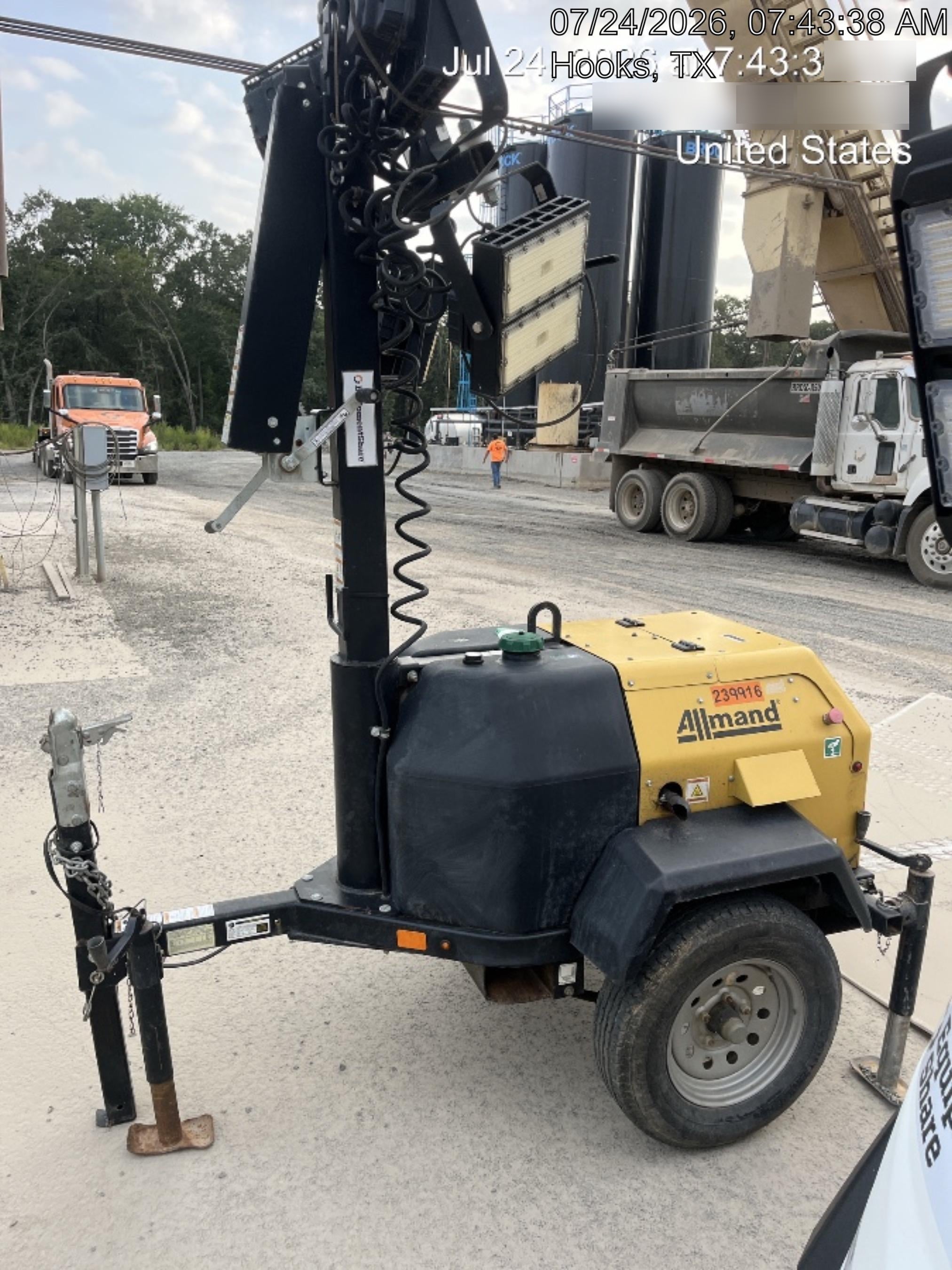 2022 Allmand NLV3GR (4) LED Light Fixture 350W, 23' Vertical Mast, 3kW Prime, Towable, Deep Sea L401, Leveling Jacks, Yanmar T4F 5.8hp
