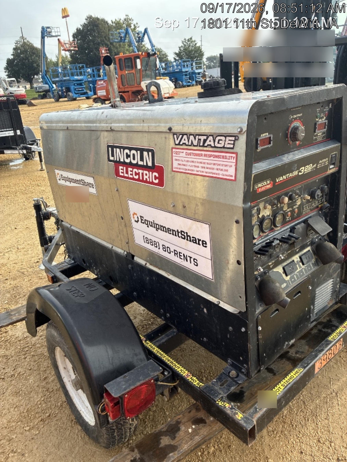 2019 Lincoln Electric Vantage 322 Welder Ready-Pak 3, Two wheel trailer, Fender and Light kit, Cable Rack