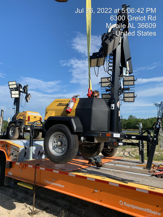 2022 Allmand NLV3GR (4) LED Light Fixture 350W, 23' Vertical Mast, 3kW Prime, Towable, Deep Sea L401, Leveling Jacks, Yanmar T4F 5.8hp