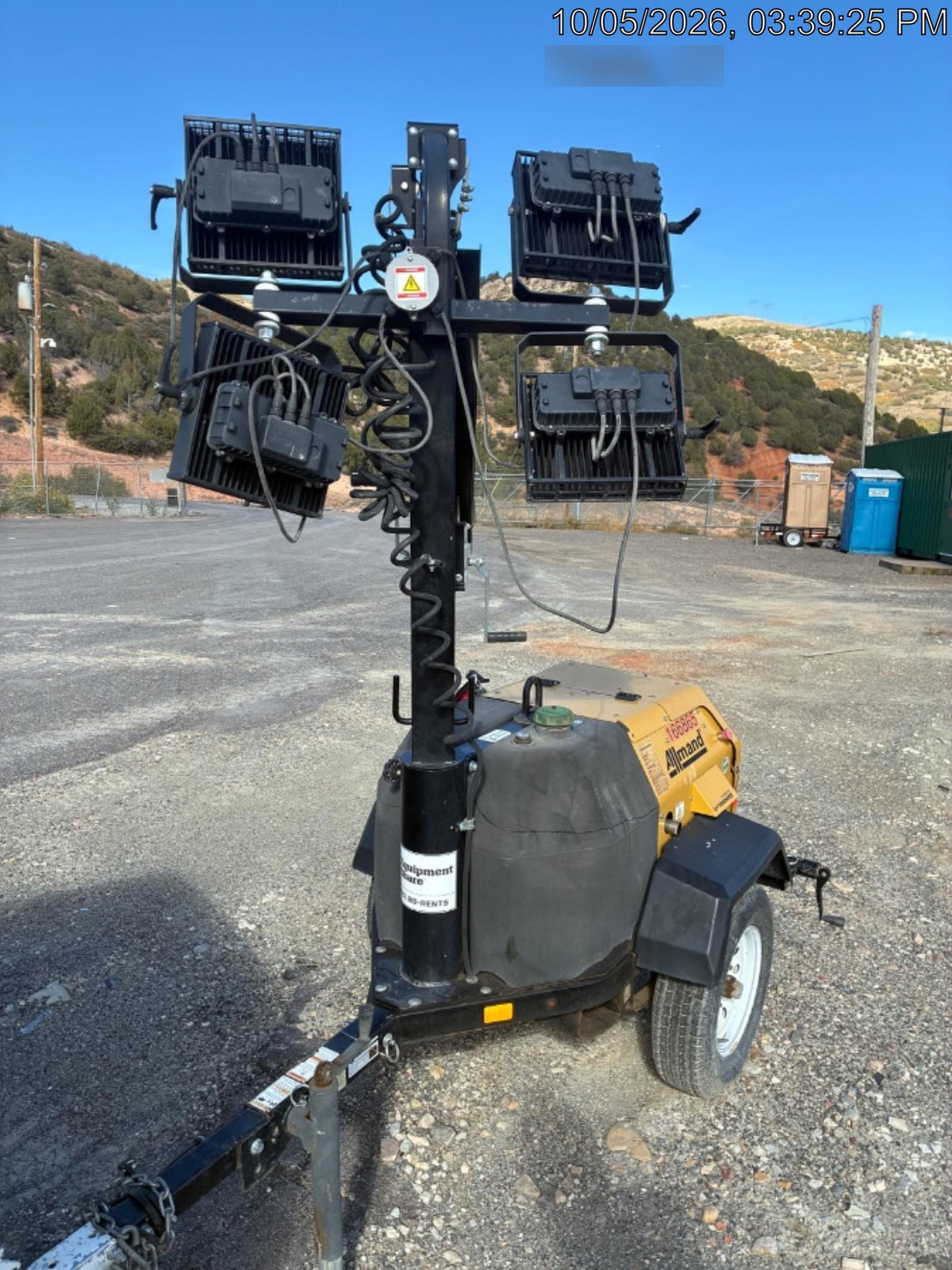 2021 Allmand NLV3GR (4) LED Light Fixture 350W, 23' Vertical Mast, 3kW Prime, Towable, Deep Sea L401, Leveling Jacks, Yanmar T4F 5.8hp