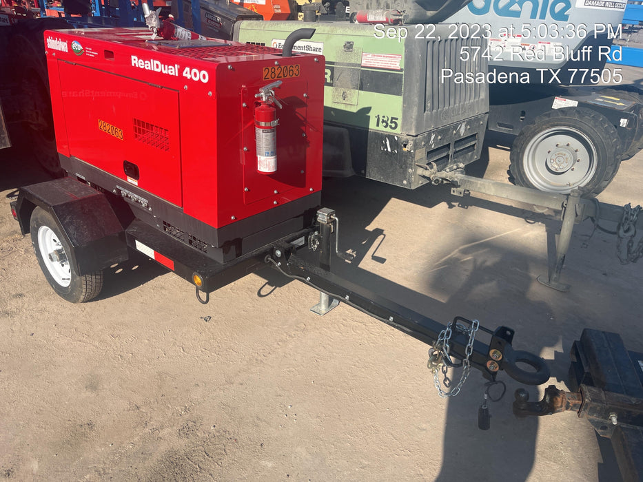 2022 Shindaiwa DGW400MDL Kubota D902 Engine, 23 HP, Dual Op Welder, Wire, Arc, Droop Stick, Tig, and CC Stick Functionality, Simulphase, 3 Phase and 1 Phase Gen Output, Single Axle NB Trlr, Slr Trckl Chrg 12V 12W, Fire Ext