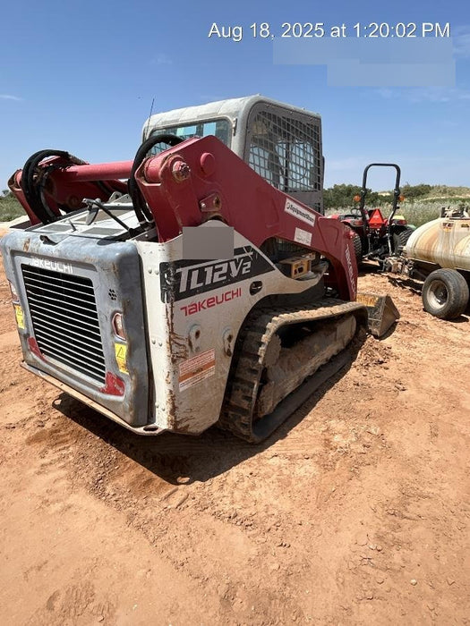 2019 Takeuchi TL12V2C ROPS/FOPS Cab, Heat/AC, Defroster, Rubber Tracks, Back-up Alarm, Front & Rear Working Lights, Auxiliary Hydraulics, Two-Speed Travel, Electronic Monitoring System, Hydraulic Universal Quick Hitch w/80" HD Smooth Dirt Bucket with Bolt-on Edge, 24.0 cu ft. Capacity