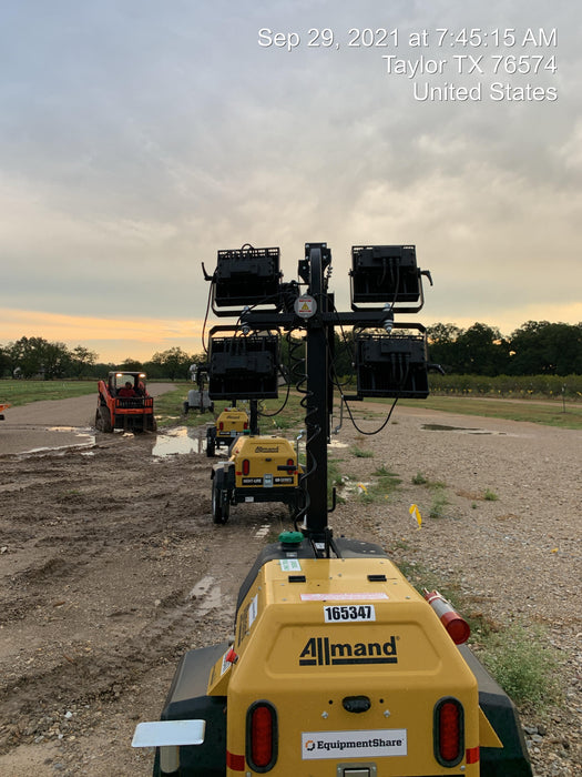 2021 Allmand NLV3GR (4) LED Light Fixture 350W, 23' Vertical Mast, 3kW Prime, Towable, Deep Sea L401, Leveling Jacks, Yanmar T4F 5.8hp