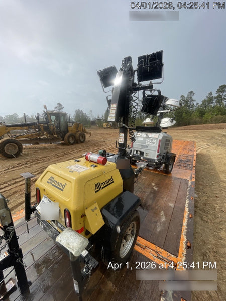 2022 Allmand NLV3GR (4) LED Light Fixture 350W, 23' Vertical Mast, 3kW Prime, Towable, Deep Sea L401, Leveling Jacks, Yanmar T4F 5.8hp