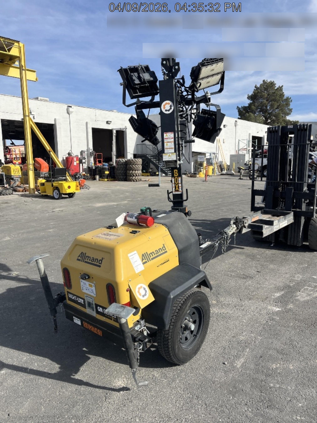 2021 Allmand NLV3GR (4) LED Light Fixture 350W, 23' Vertical Mast, 3kW Prime, Towable, Deep Sea L401, Leveling Jacks, Yanmar T4F 5.8hp