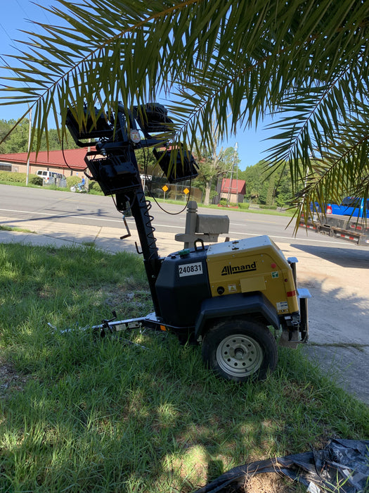 2022 Allmand NLV3GR (4) LED Light Fixture 350W, 23' Vertical Mast, 3kW Prime, Towable, Deep Sea L401, Leveling Jacks, Yanmar T4F 5.8hp