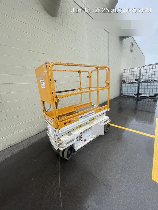 Custom Equipment HB-1430 <ul>
 <li>Hy-Brid Scissor Lift</li>
  <li>Platform capacity up to 670 lbs.</li>
  <li>Working height up to 20 ft</li>
  <li>Weighs under 1,700 lbs.</li>
  <li>Non-marking wheels </li>
</ul>