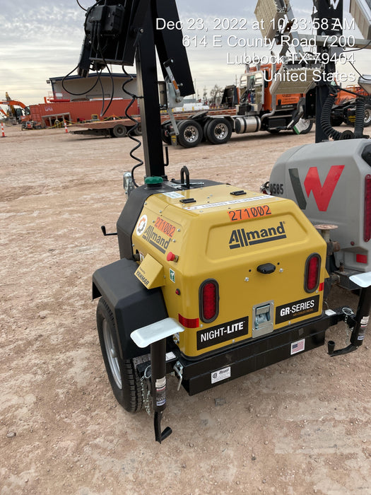 2022 Allmand NLV3GR (4) LED Light Fixture 350W, 23' Vertical Mast, 3kW Prime, Towable, ES Decals, T3