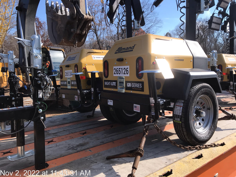 2022 Allmand NLV3GR (4) LED Light Fixture 350W, 23' Vertical Mast, 3kW Prime, Towable, ES Decals, T3