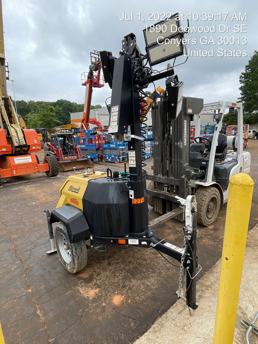 2021 Allmand NLV3GR (4) LED Light Fixture 350W, 23' Vertical Mast, 3kW Prime, Towable, Deep Sea L401, Leveling Jacks, Yanmar T4F 5.8hp