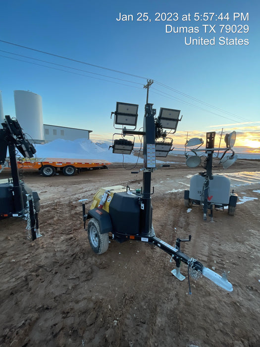 2022 Allmand NLV3GR (4) LED Light Fixture 350W, 23' Vertical Mast, 3kW Prime, Towable, ES Decals, T3