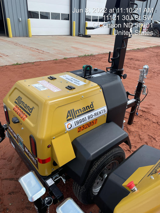 2022 Allmand NLV3GR (4) LED Light Fixture 350W, 23' Vertical Mast, 3kW Prime, Towable, Deep Sea L401, Leveling Jacks, Yanmar T4F 5.8hp