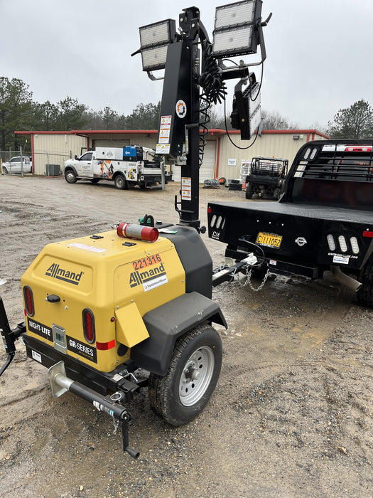 2022 Allmand NLV3GR (4) LED Light Fixture 350W, 23' Vertical Mast, 3kW Prime, Towable, Deep Sea L401, Leveling Jacks, Yanmar T4F 5.8hp