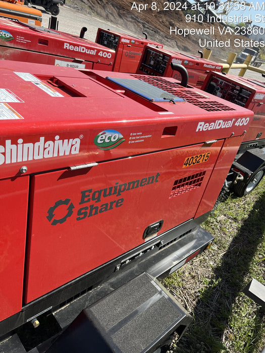 2024 Shindaiwa DGW400MDL Kubota D902 Engine, 23 HP, Dual Op Welder, Wire, Arc, Droop Stick, Tig, and CC Stick Functionality, Simulphase, 3 Phase and 1 Phase Gen Output, Single Axle NB Trlr, Slr Trckl Chrg 12V 12W, Fire Ext