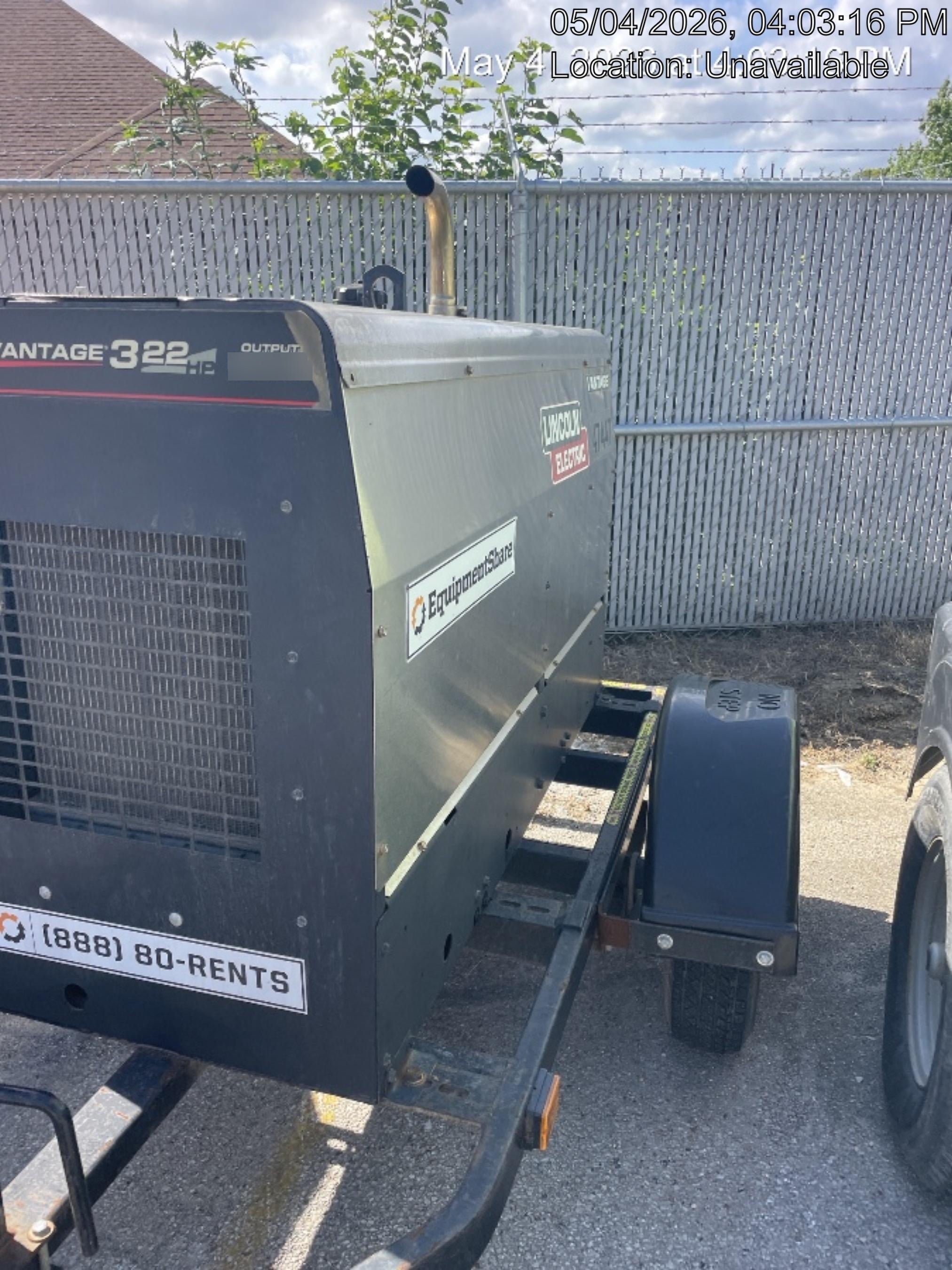 2019 Lincoln Electric Vantage 322 Ready-Pak 3, Two Wheel Trailer, Fender and Light Kit, Cable Rack