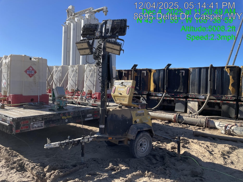 2022 Allmand NLV3GR (4) LED Light Fixture 350W, 23' Vertical Mast, 3kW Prime, Towable, ES Decals, T3