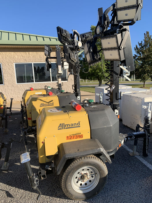 2021 Allmand NLV3GR (4) LED Light Fixture 350W, 23' Vertical Mast, 3kW Prime, Towable, Deep Sea L401, Leveling Jacks, Yanmar T4F 5.8hp