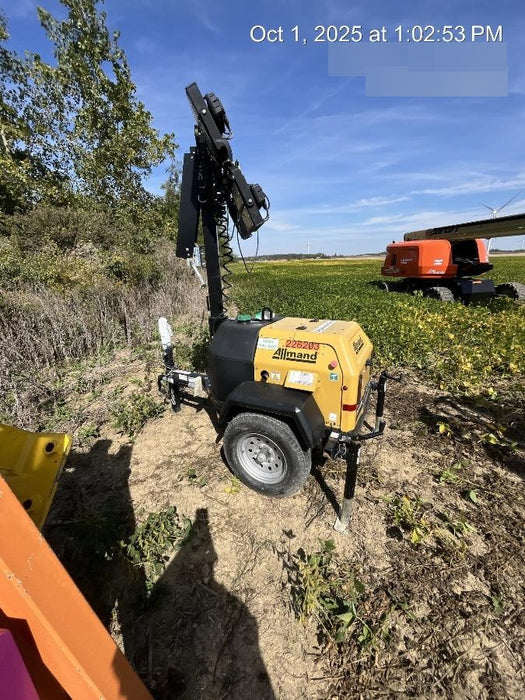 2022 Allmand NLV3GR (4) LED Light Fixture 350W, 23' Vertical Mast, 3kW Prime, Towable, Deep Sea L401, Leveling Jacks, Yanmar T4F 5.8hp