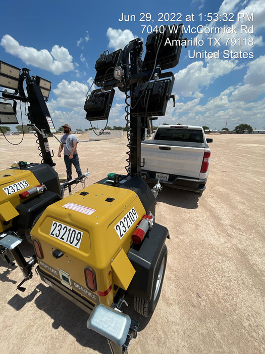 2022 Allmand NLV3GR (4) LED Light Fixture 350W, 23' Vertical Mast, 3kW Prime, Towable, Deep Sea L401, Leveling Jacks, Yanmar T4F 5.8hp