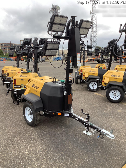 Allmand NLV3GR (4) LED Light Fixture 350W, 23' Vertical Mast, 3kW Prime, Towable, Deep Sea L401, Leveling Jacks, Yanmar T4F 5.8hp