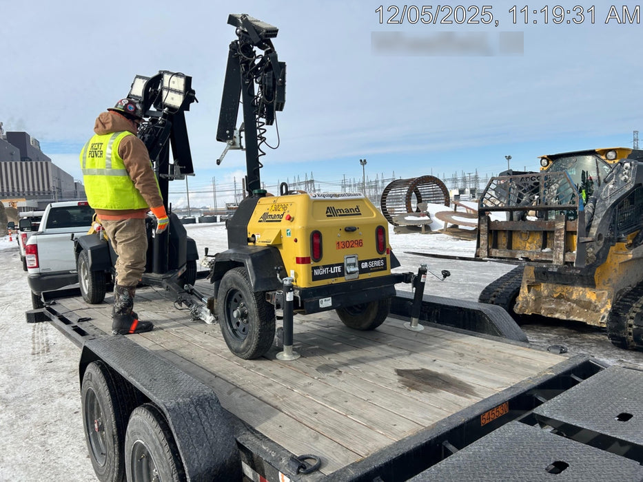 2021 Allmand NLV3GR (4) LED Light Fixture 350W, 23' Vertical Mast, 3kW Prime, Towable, Deep Sea L401, Leveling Jacks, Yanmar T4F 5.8hp