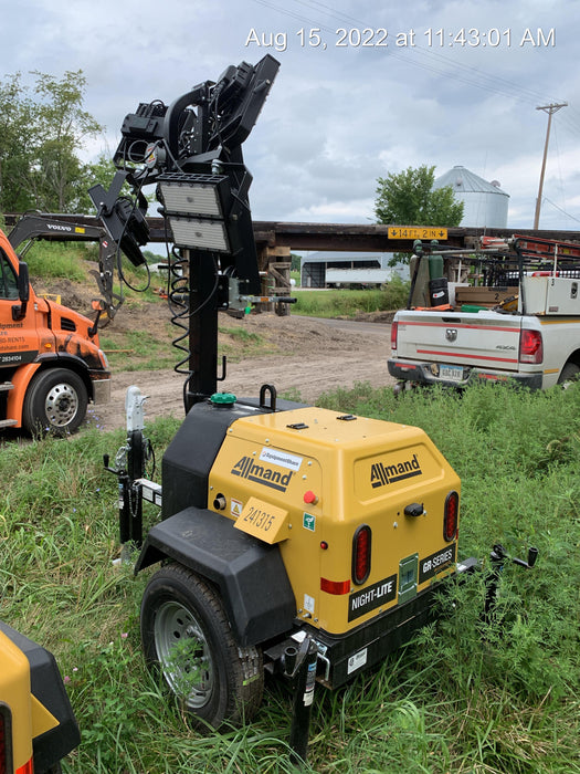 2022 Allmand NLV3GR (4) LED Light Fixture 350W, 23' Vertical Mast, 3kW Prime, Towable, Deep Sea L401, Leveling Jacks, Yanmar T4F 5.8hp